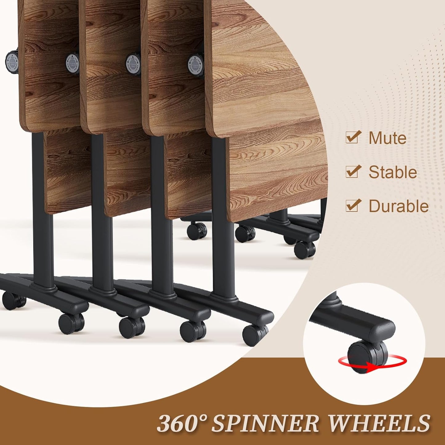 Folding Conference Room Table, Modern Conference Tables with Silent Wheels, Large Rectangular Mobile Training Tables for Office Classroom, Foldable Modular Boardroom Seminar Table (10pack L63in)