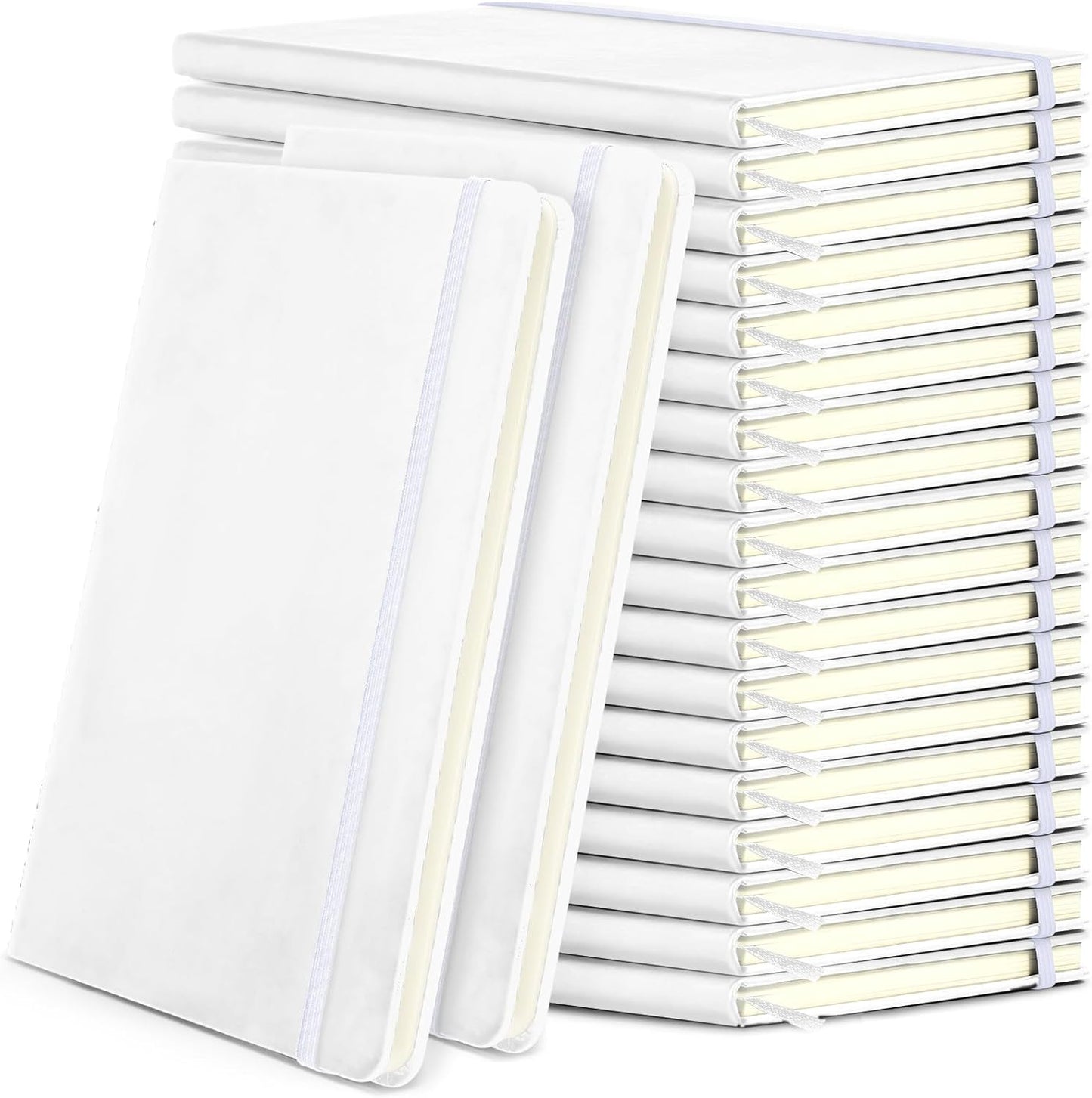 Honoson 20 Pack Lined Journal Notebooks A5 Hardcover Executive Notebook 5.5" x 8.3" PU Leather Wide Ruled Journals Bulk with Elastic Band for Home Business Office School Supplies(White)