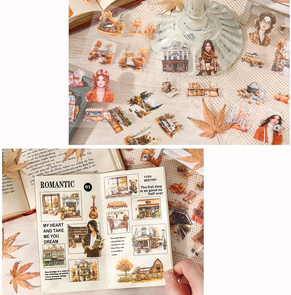 100 Sheets Vintage Girls Scrapbook Stickers - Retro Decorative Transparent PET People Flowers Stickers for Bullet Album Junk Journal Scrapbooking Diary Planner DIY Craft Laptop Phone Case