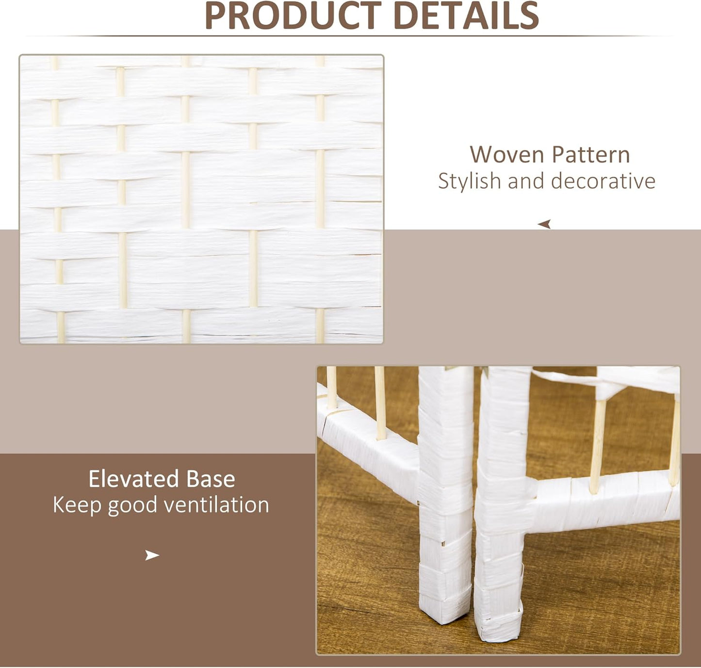 HOMCOM 4 Panel Room Divider, Folding Privacy Screen, 5.6' Room Separator, Wave Fiber Freestanding Partition Wall Divider, White