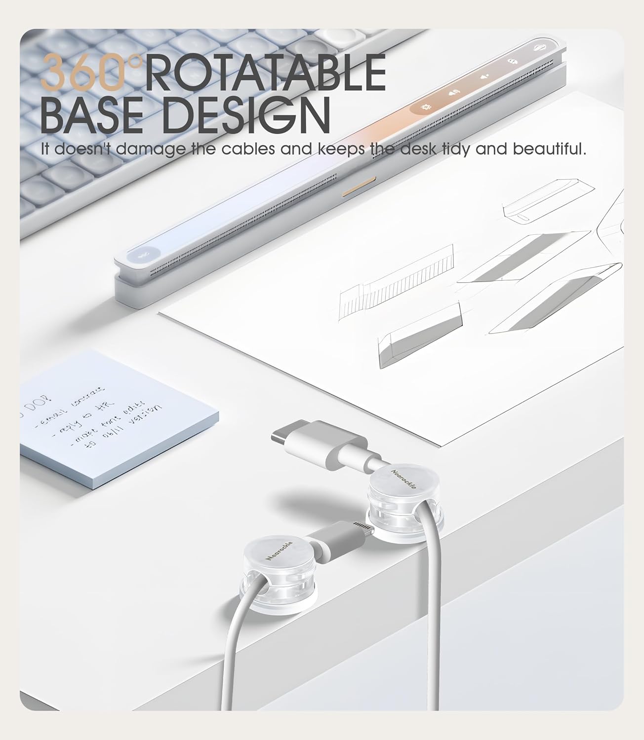 9 Pack Spring Cord Organizer Cable Clips [Locking Cable Rotatable], 2025 Latest Nearockle Phone Charging Cord Holder Cable Management for Car, Nightstand, Office Desk Accessories (Clear)