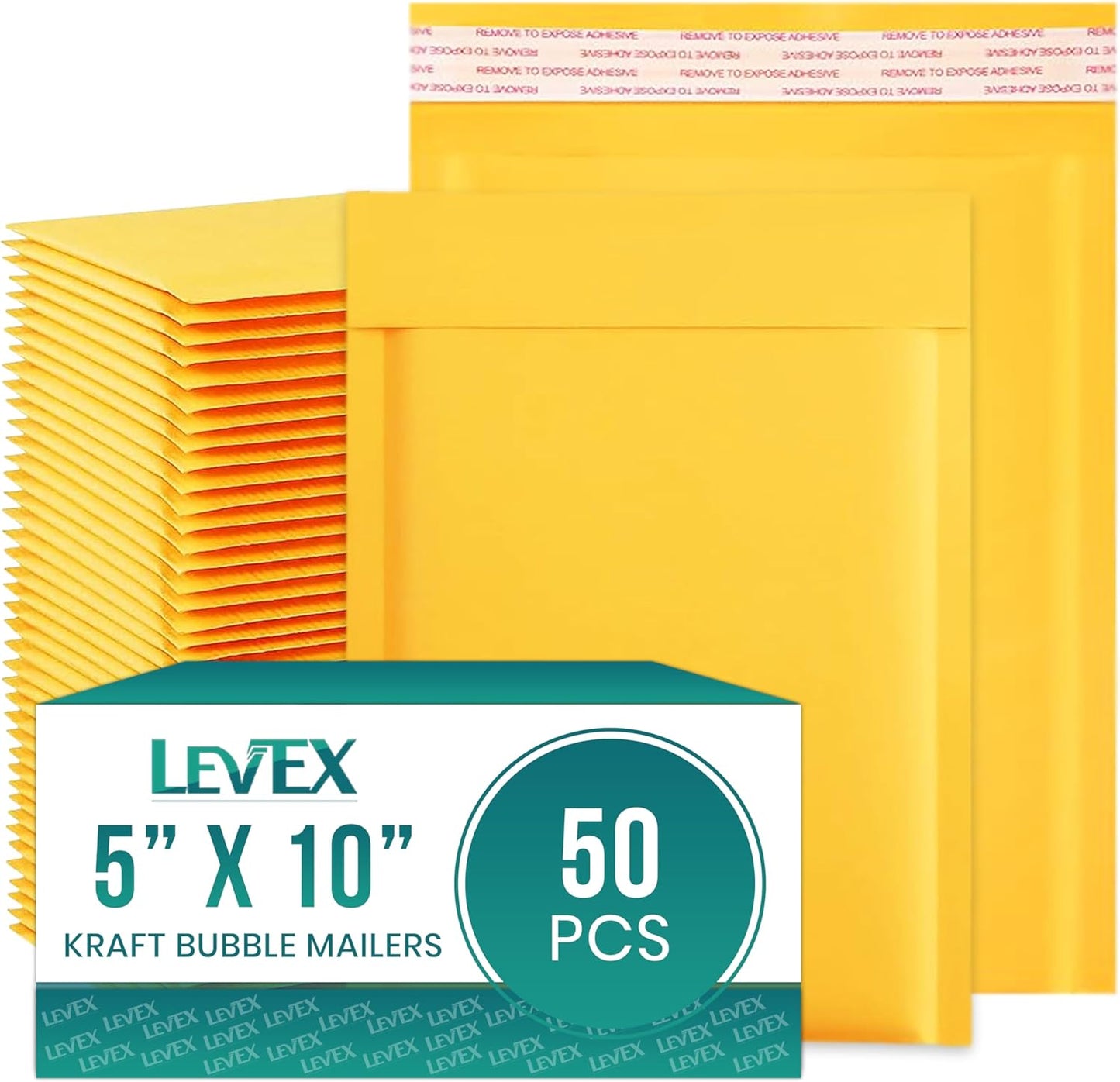 Levex - #00 5" x 10 [50 Pack) Kraft Bubble Mailers, Padded Envelope Mailers, Packing Envelope & Mailing Bags for Shipping