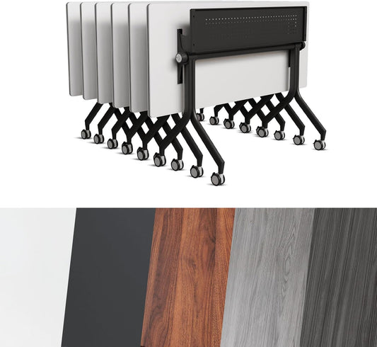 Conference Room Table, Folding Conference Tables,Thicken Grey Tabletop,Flip Top Wooden Seminar Meeting Room Table for Conference Room Offices (6, Black Drawer, 55.1”)