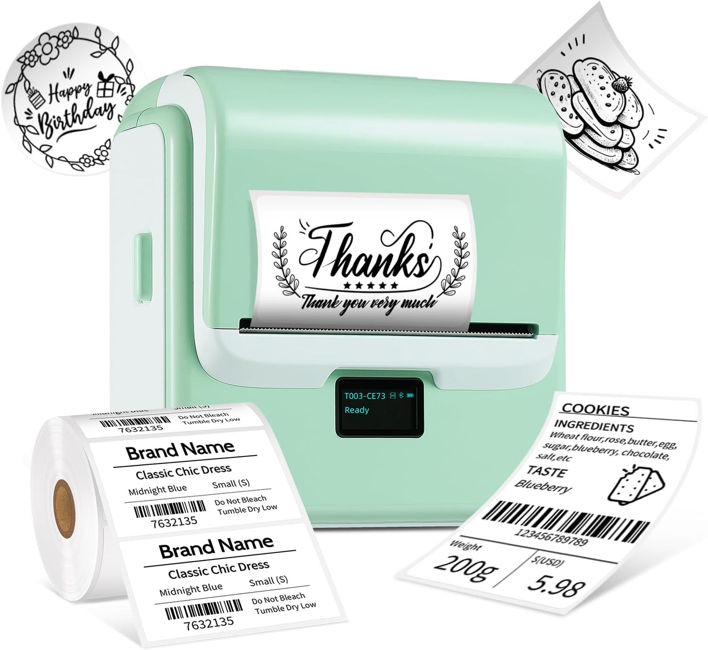 ORGSTA Label Maker Machine with Tape, T003 Thermal Label Maker, 3.15 Inch Bluetooth Label Printer Compatible with Phone & PC, Sticker Printer Barcode Thermal Maker for Small Business, Home, School