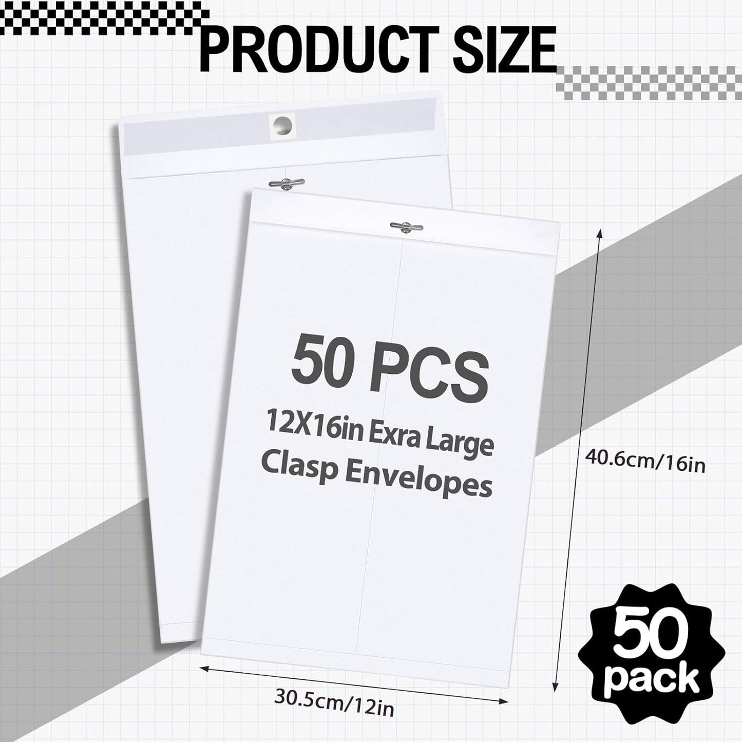 Geyee 50 Pcs 12 x 16 Inch White Manilla Clasp Envelopes Letter Size Mailing Envelopes with Clasp Closure for Filing Storing Documents Office Home Business School
