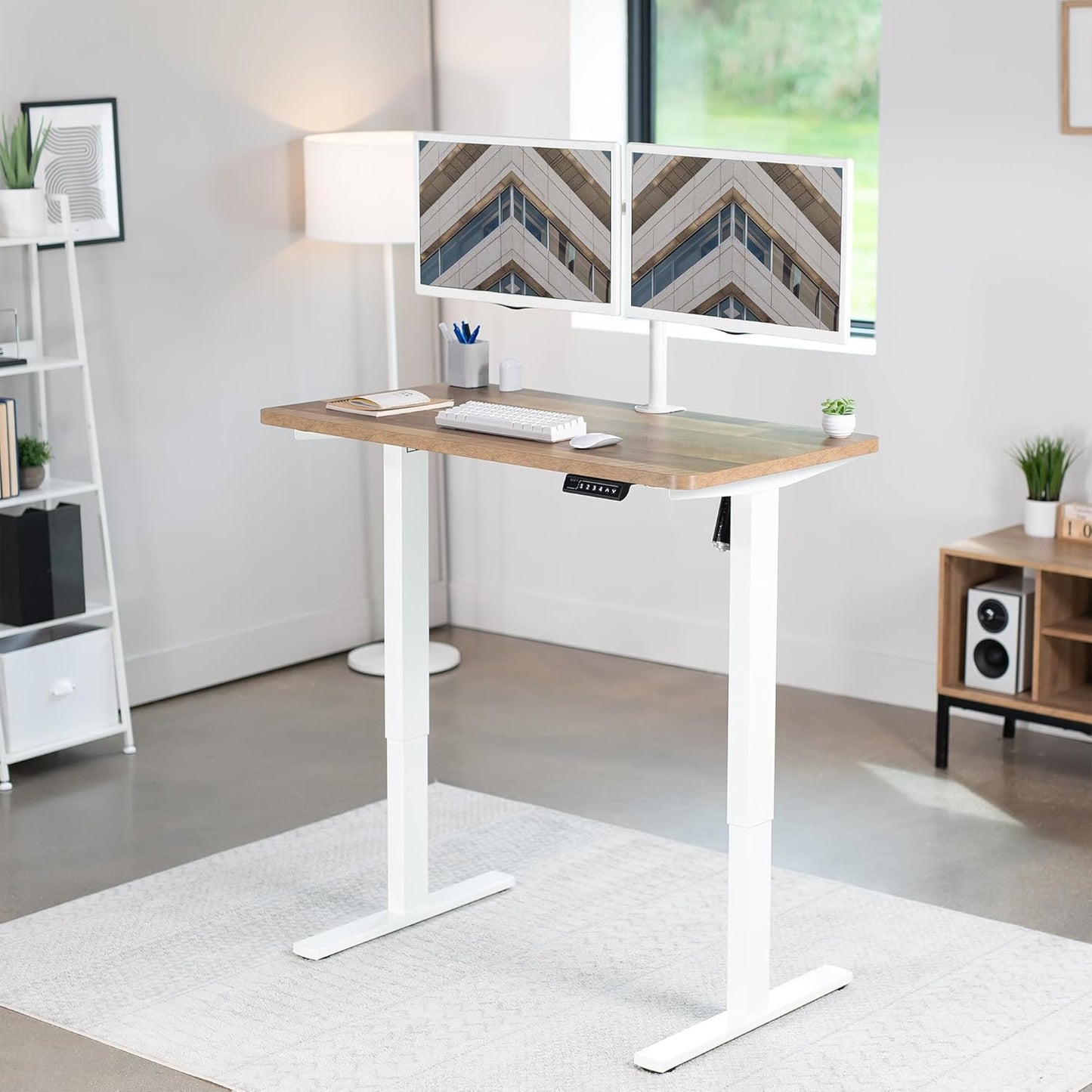 VIVO Electric 43 x 24 in Standing Desk, Memory Height Adjustment, 1B Series, One-Piece Reclaimed Wood Top, White Frame, DESK-KIT-1W4P