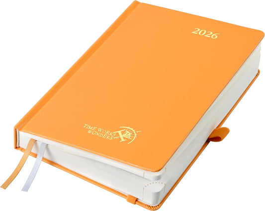 POPRUN 2026 Daily Planner One Page Per Day A5 Size Calendar (5.75" x 8.5") - 12 Months Hourly Appointment Book with Hardcover, Pocket, Pen Holder - Orange