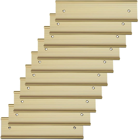 10 Pack Aluminum Name Plate Holders for Door or Wall, 2” x 8” Office Wall Mount Name Plate Holder with Textured Design and Double Sided Tape, for Office, Business, Meeting Room (Gold)