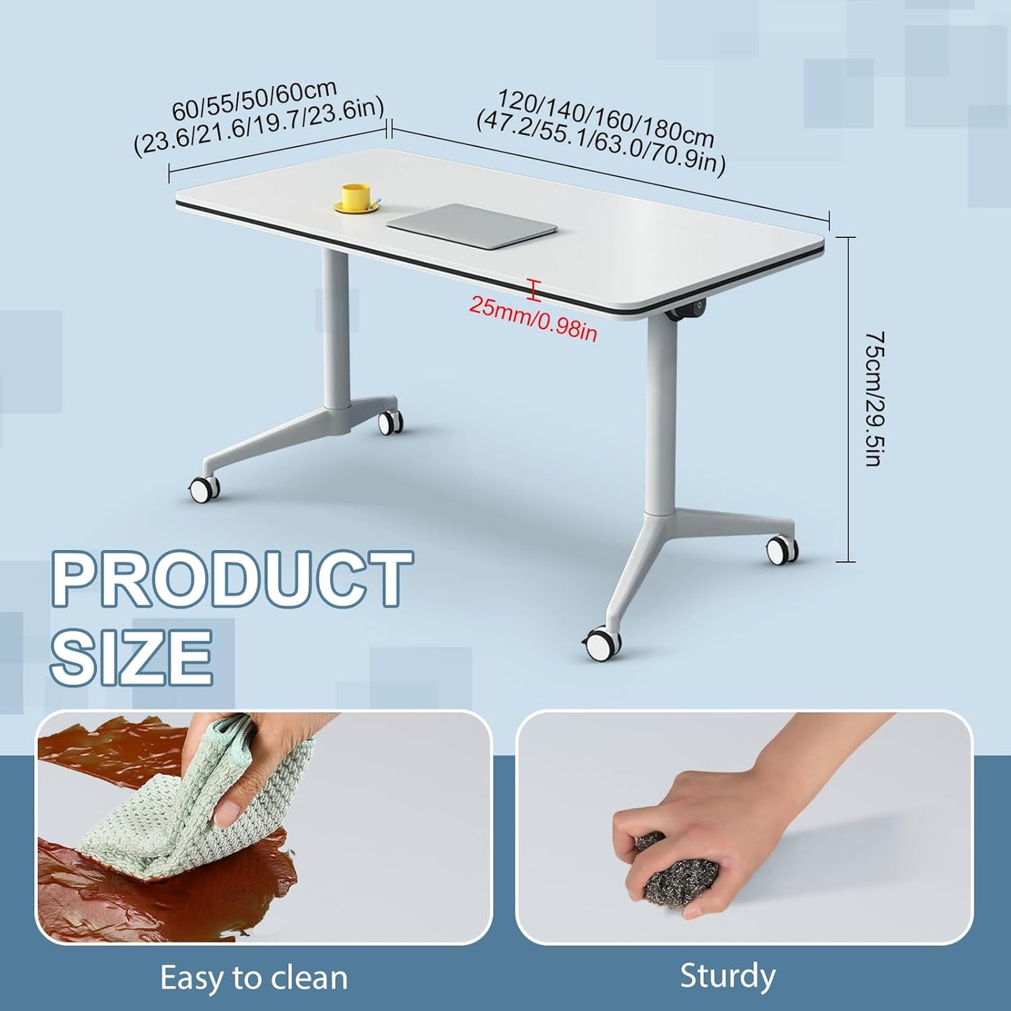 4Pack Folding Conference Room Table, Modern Conference Tables with Silent Wheels, Large Rectangular Mobile Training Tables for Office Classroom, Foldable Modular Seminar Table White (L55.1in)