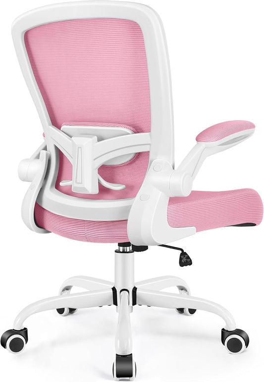 FelixKing Office Chair, Ergonomic Desk Chair Breathable Mesh Chairs with Adjustable High Back Lumbar Support Flip-up Armrests, Executive Swivel Comfy Task Computer Chairs for Home Office Pink