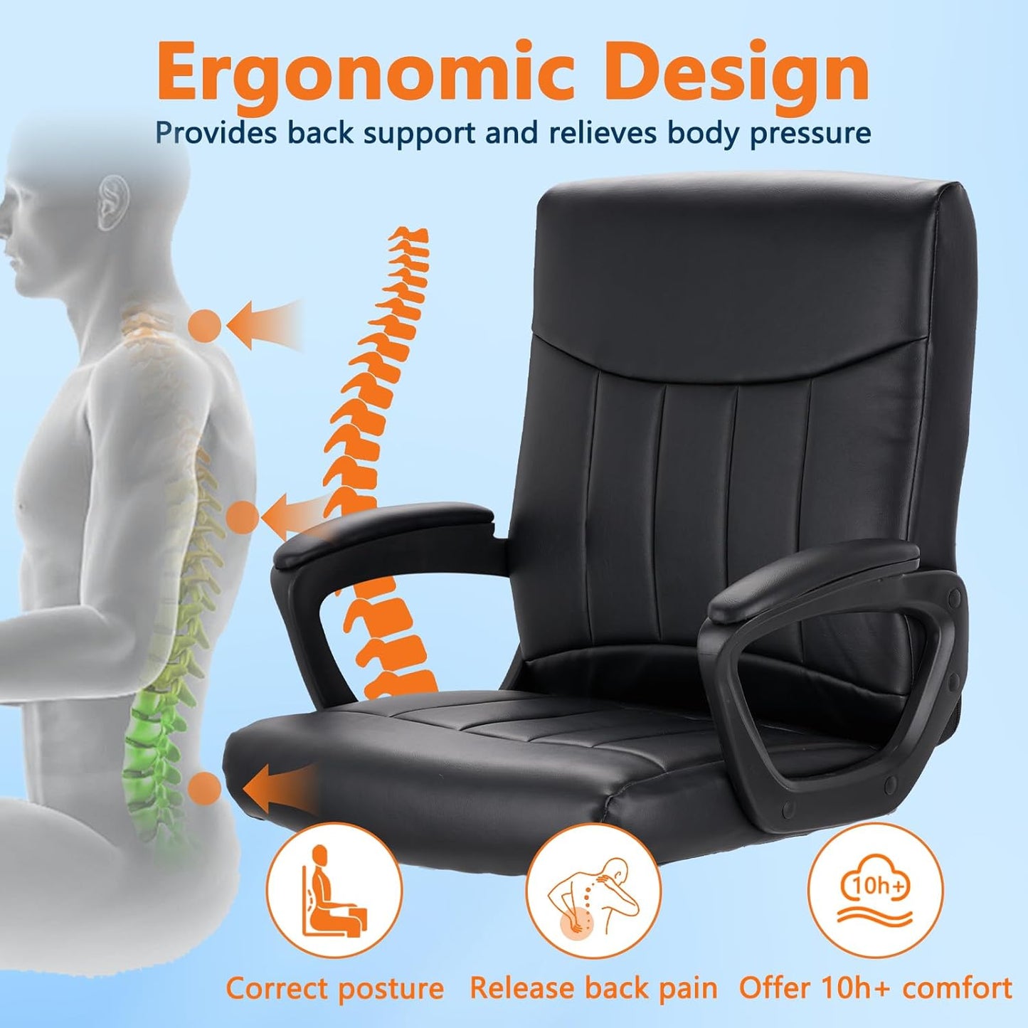 CLATINA Mid Back Leather Office Executive Chair with Lumbar Support and Padded Armrestes Swivel Adjustable Ergonomic Design for Home Computer Desk 4 Pack