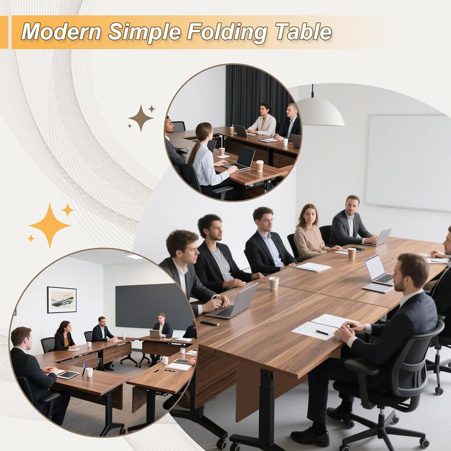 Conference Room Table with Silent Wheels, Mobile Folding Conference Table for 16 Person,Flip Top Office Training Tables with Walnuts Wood Tabletop, for School,Business Meeting Rooms (2 Pack 71in)