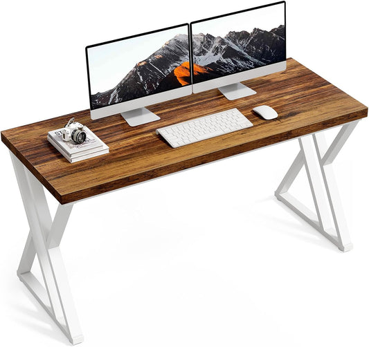 LITTLE TREE 55 Inch Large Simple Industrial Computer Desk Study Writing Table Home Office Workstation,Brown