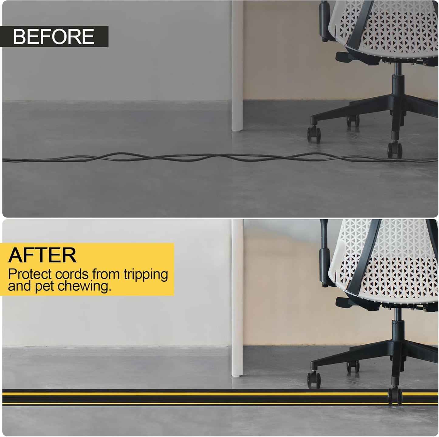 MYFAMIREA 4FT Floor Cord Cover Heavy Duty Cable Cover Protector with 3 Channels Extension PVC Floor Wire Cover Outdoor Cord Hider Management Cord Cover for Wire on Floor for Home Office Outdoor