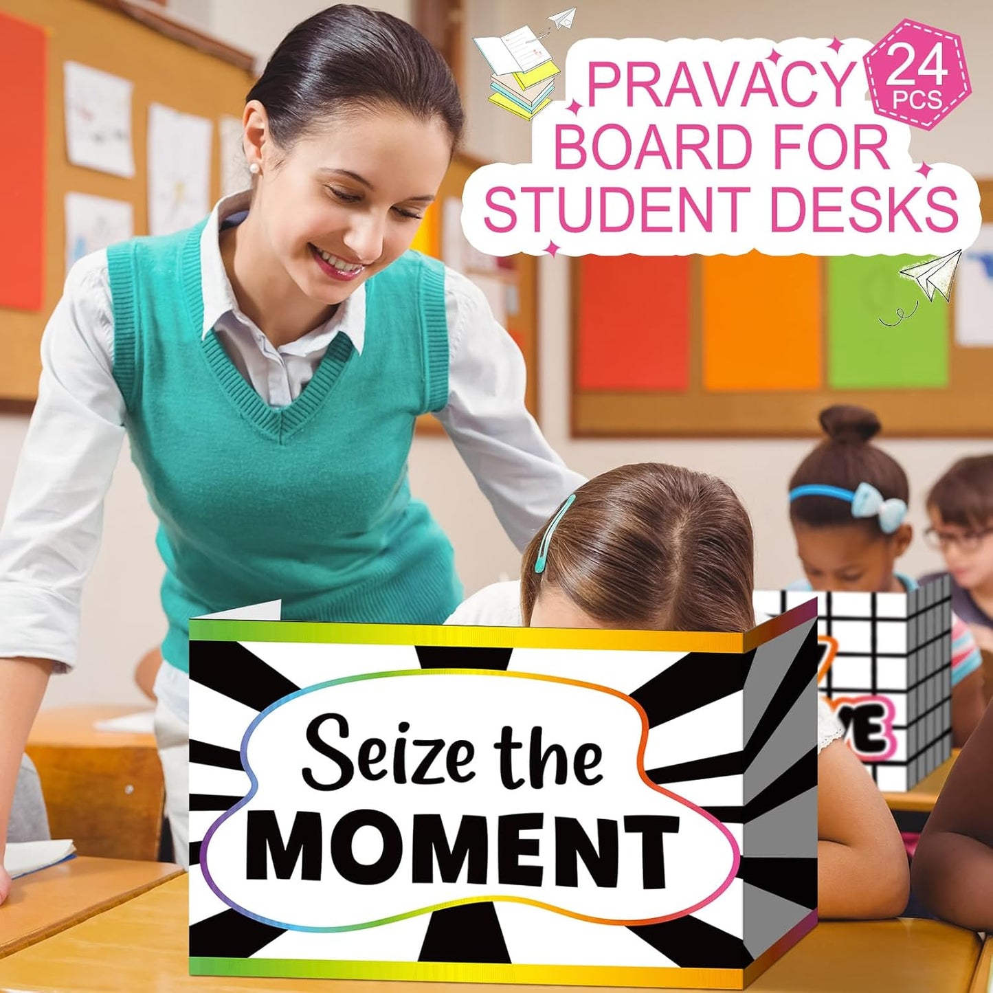 Honoson 24 Pcs Bulk Inspirational Privacy Folders for Students Cardboard Test Privacy Boards Motivational Words Desk Dividers Shield for Classroom School Study Supplies, 6 Styles(Polka Dot)