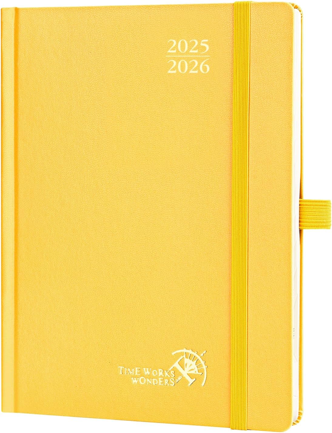 POPRUN Planner 2025-2026, (Medium 6.5'' x 8.5'' Hard Cover) Academic Calendar (July 25-June 26) Daily Weekly and Monthly Appointment Book with Hourly Time Slots, Monthly Tabs, 100 GSM - Light Yellow