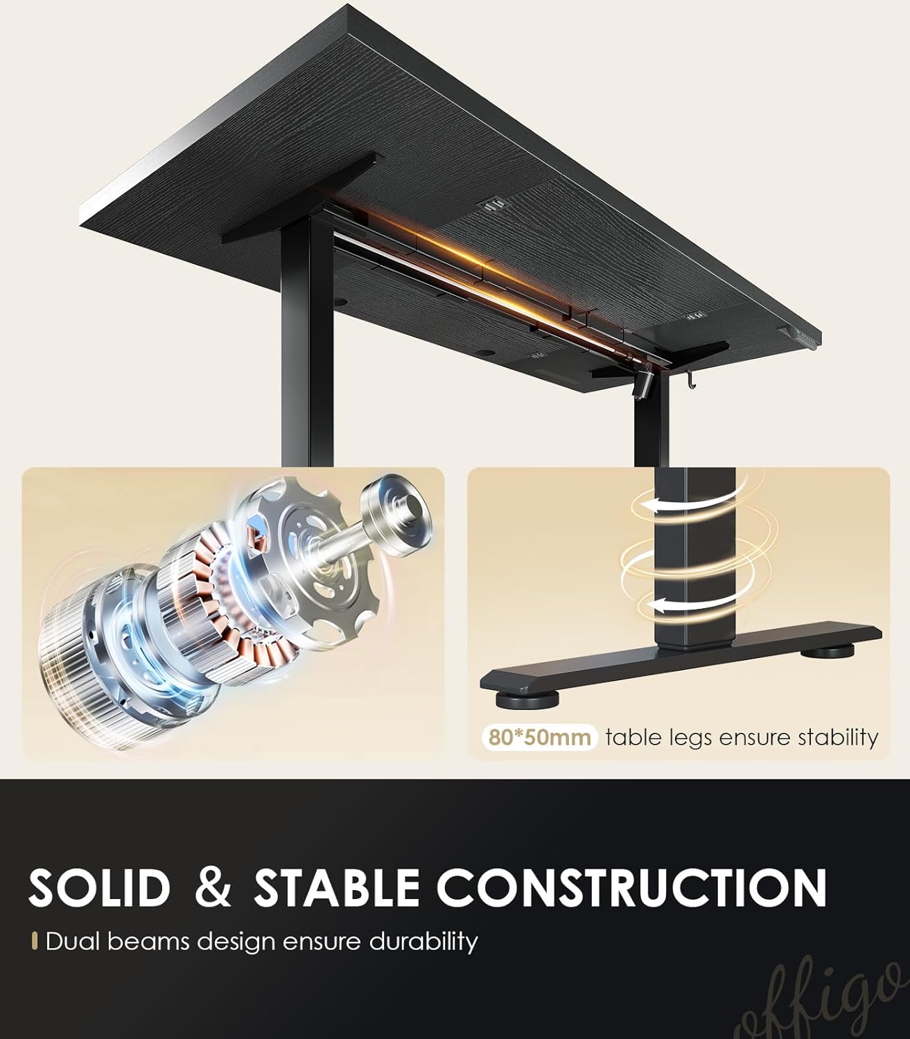 OffiGo Electric Standing Desk with 3-Piece Board, 71 Inch Height Adjustable Large Desk with Power Outlets, Sit Stand Table, Writing Computer Desk for Home, Office, Workstation, Black