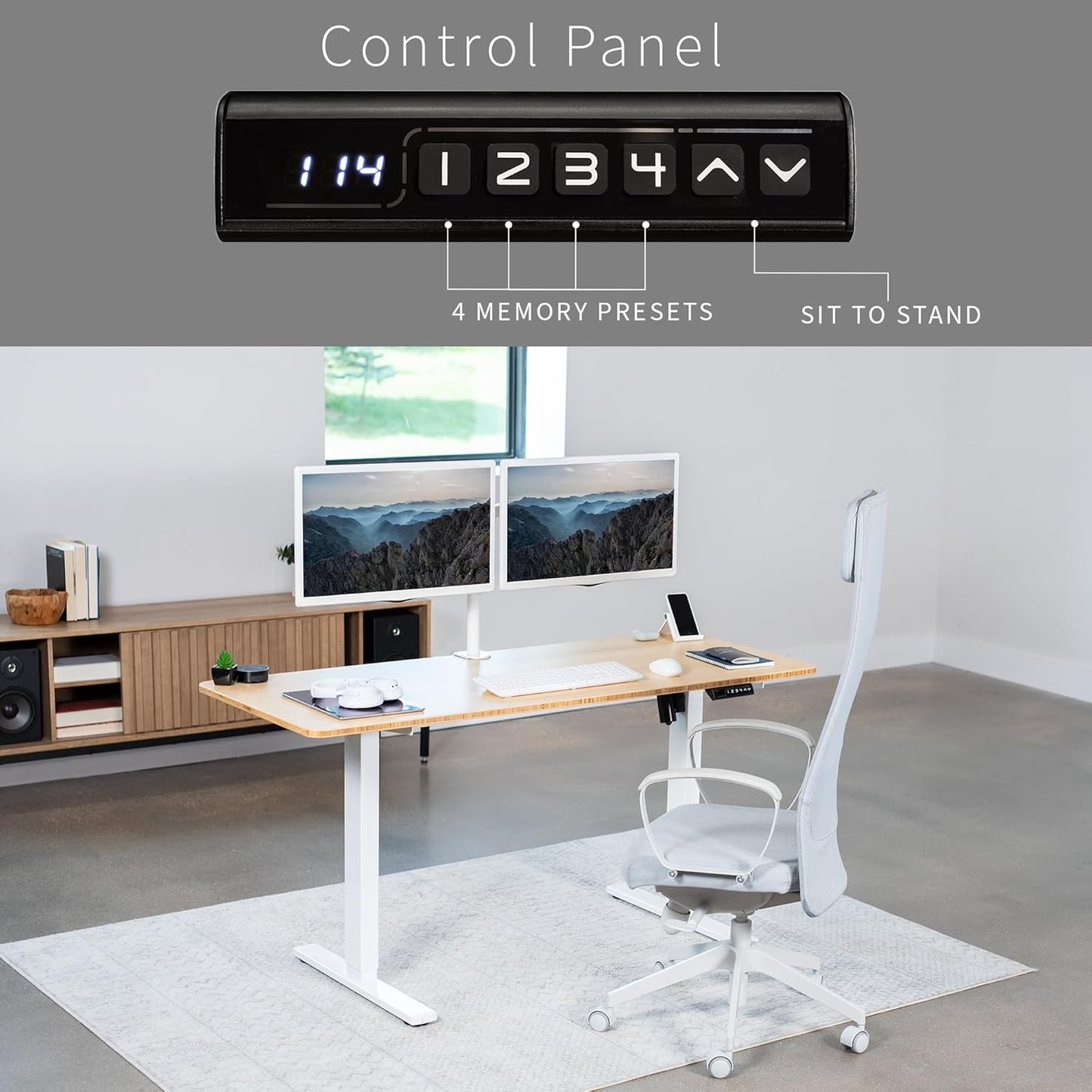 VIVO Electric 60 x 24 in Real Bamboo Standing Desk, Memory Height Adjustment, 1B Series, One-Piece Top, White Frame, DESK-KIT-1W6O