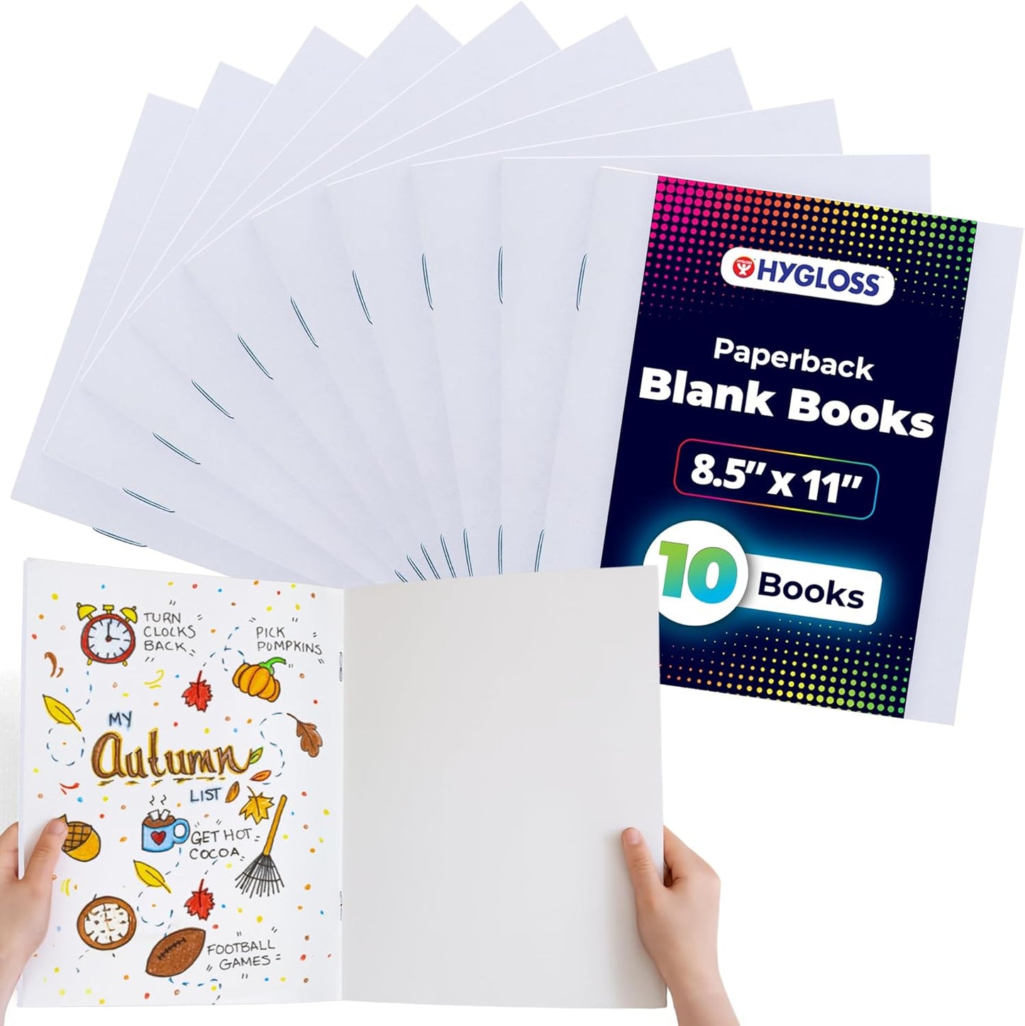 Hygloss Blank Books 8.5 x 11 Inches - 10 Pack - White Paperback for Drawing & Writing - Empty Books for Journaling, Sketching or Arts & Craft