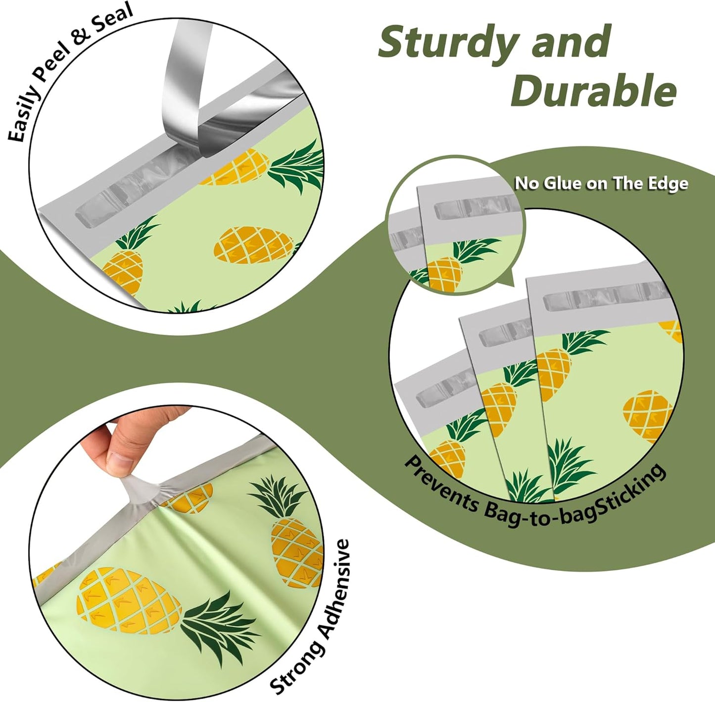 Poly Mailers 12x15.5 Inch 50 Pcs - Pineapple printed Shipping Bags, 2.4mil Thickness, Waterproof and Tear Resistant Mailing Envelopes, Self-Sealing Packaging Bags for Small Business