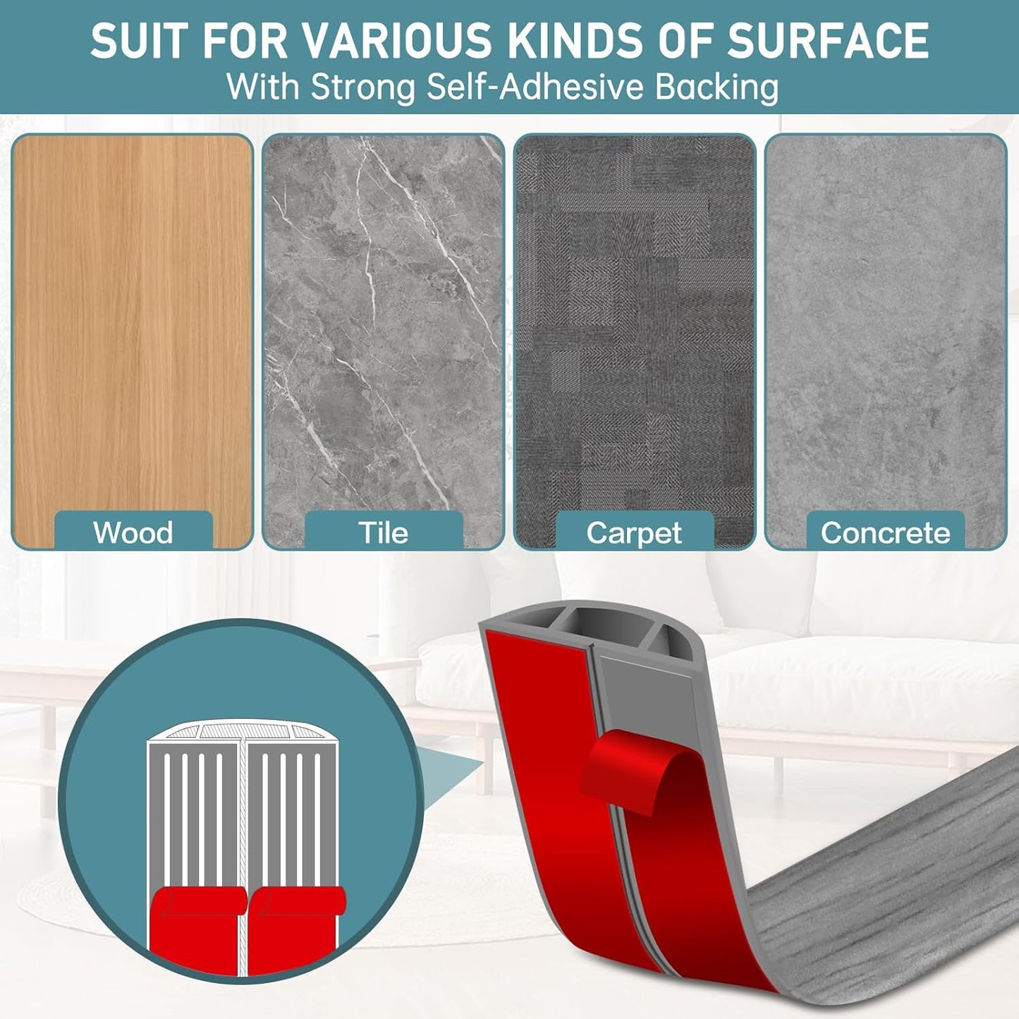 Floor Cord Cover Self Adhesive Cord Hider Floor Extension Cord Covers for Floor Power Cord Protector Cable Management Prevent Cable Trips Cable Cavity 0.47" W x 0.27" H (Light Grey Wood, 20Ft)