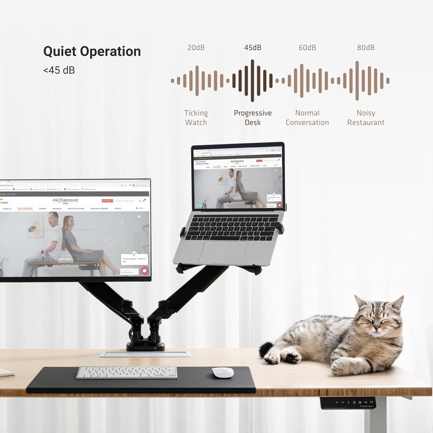 Progressive Desk Stand Up Height Adjustable Electric Standing Desk - 48" x 30" with Dual Motor, 3 Stages Sit Stand Table - Gray Oak, White Frame