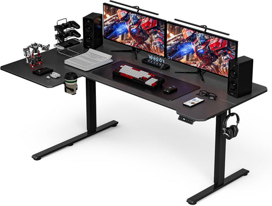 71 Inch L Shaped Standing Desk Adjustable Height,Gaming Electric Corner Standing Desk, Sit Stand Computer Table with Reversiable Splice Board, Black Carbon