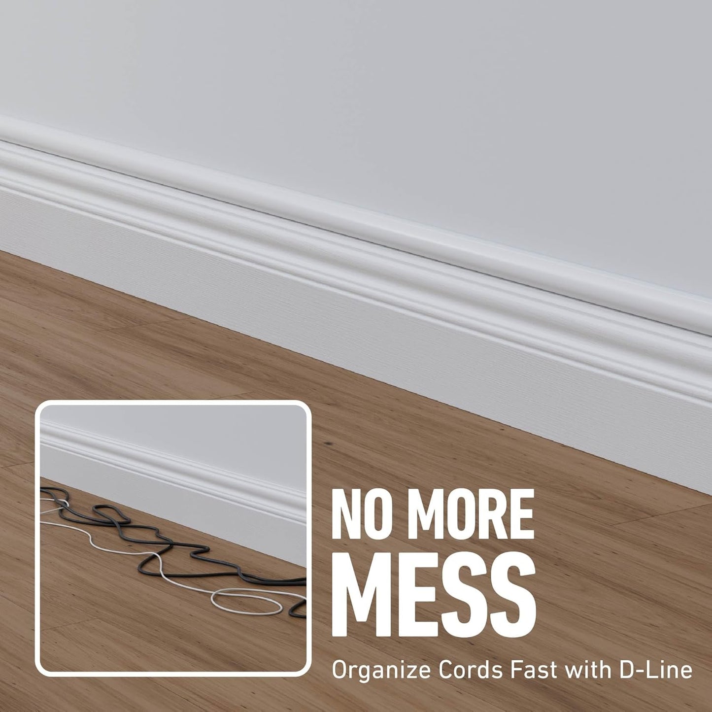 D-Line Half Round Cord Hider, Patented Cable Cover, Hide TV Wall Mount Wires, Raceway for Cords, Decorative Wire Covers, Paintable, Adhesive Cable Concealer - 2X 1.18in W x 0.59in H x 39in L - White