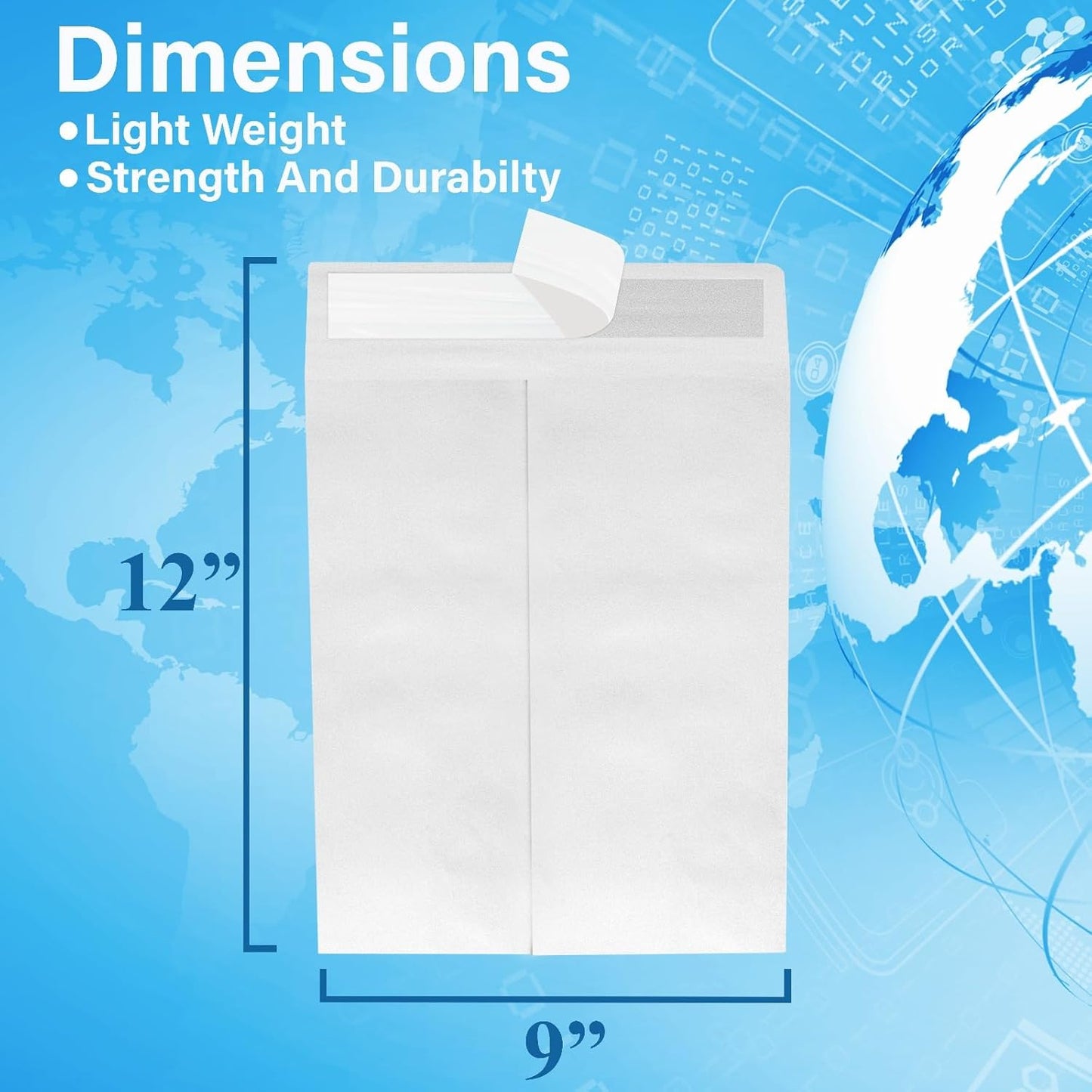 9 x 12 Envelopes, Tyvek Envelopes 9x12, Catalog Envelopes 9x12, Self Sealing Closure, Tyvek Material, 14 lb., Puncture, Tear & Moisture Resistant (100 Pack)