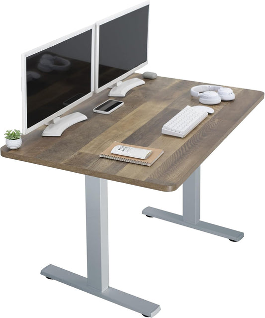 VIVO Electric 48 x 30 in Standing Desk, Memory Height Adjustment, 1B Series, One-Piece Reclaimed Wood Top, Gray Frame, DESK-KIT-1G5P