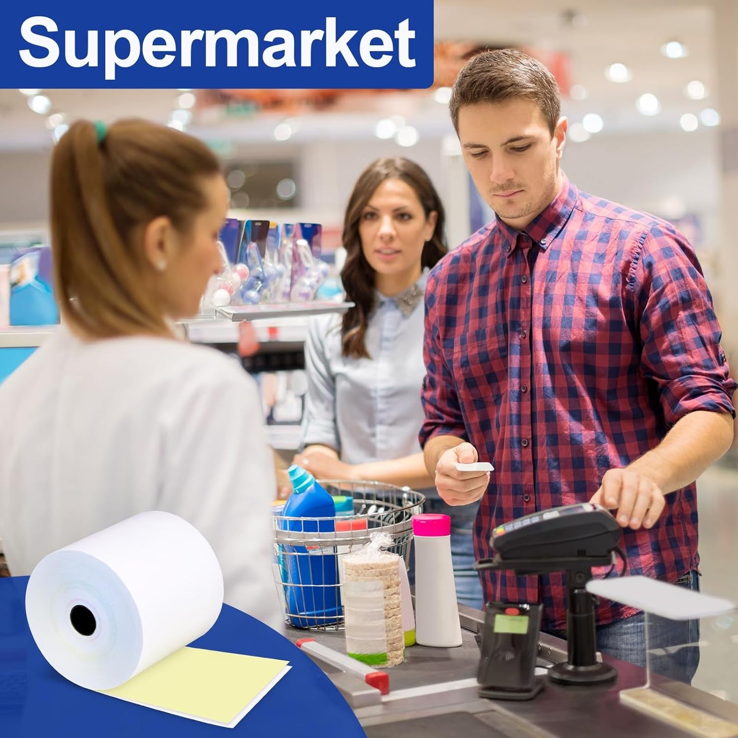 (50 Rolls) 2 Ply Carbonless Rolls 3" X 95 Feet White/Canary Receipt Paper for Restaurants & POS Cash Registers, Kitchen Printer Paper for Star Micronics SP700 SP2000 and more (3" 2 Ply 95' Carbonless)