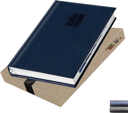 Daily Planner 2026 (5 x 7 in) - Made in Italy, Page a Day Hourly Agenda, 365 Pages, Monthly Tabs & Calendar, Jan-Dec Business Planner, Hardcover (BLUE)