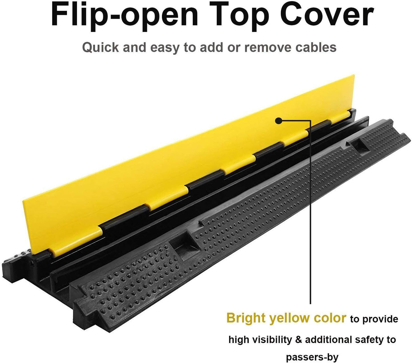 Reliancer 3 Pack Dual Channel Rubber Cable Protector Ramp 2 Channel Traffic Speed Bump 11000lbs Capacity Heavy Duty Driveway Hose Cover Ramp Cord Track Protector Wires Concealer w/Flip-Open Top Cover