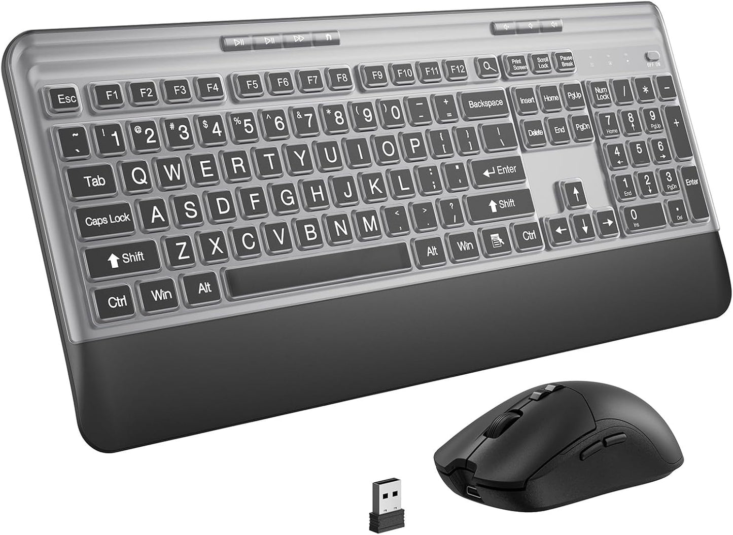 Silent Wireless Keyboard and Mouse Combo - Keyboard with Large Print Cover, 2.4GHz Full-Sized Ergonomic Keyboard with Wrist Rest and Mouse for Laptop, PC, Notebook, Desktop