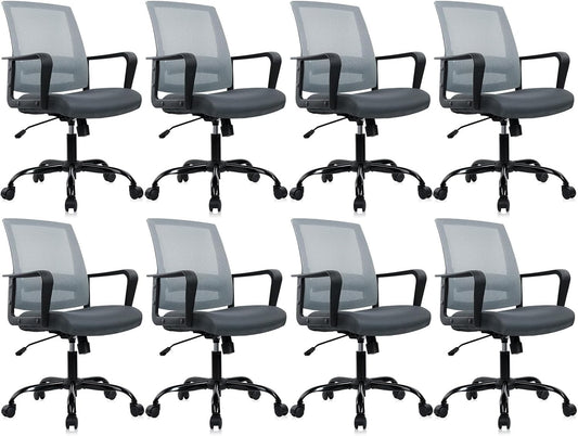 CLATINA Ergonomic Office Desk Chair - Mesh Office Chair with Adjustable Lumbar Support, Rolling Comfortable Computer Task Chairs with Arms for Home Conference-Gray, 8 Pack