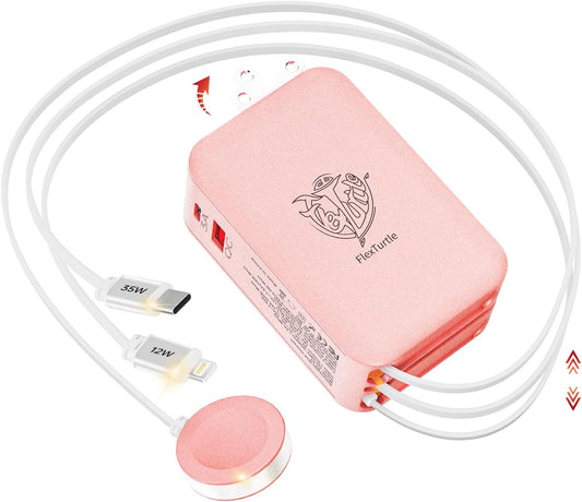 Apple Watch Charger Travel Essentials, 5 in 1 Travel Charging Station for Apple Devices, Retractable Wall Charger with 3*3.2ft Retractable Cables, Fast Charger Block for Apple Gear (White)