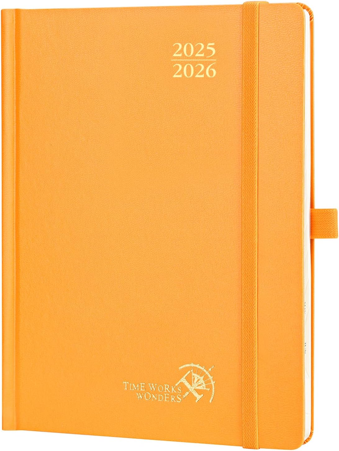 POPRUN Planner 2025-2026, (Medium 6.5'' x 8.5'' Hard Cover) Academic Calendar (July 25-June 26) Daily Weekly and Monthly Appointment Book with Hourly Time Slots, Monthly Tabs, 100 GSM - Orange