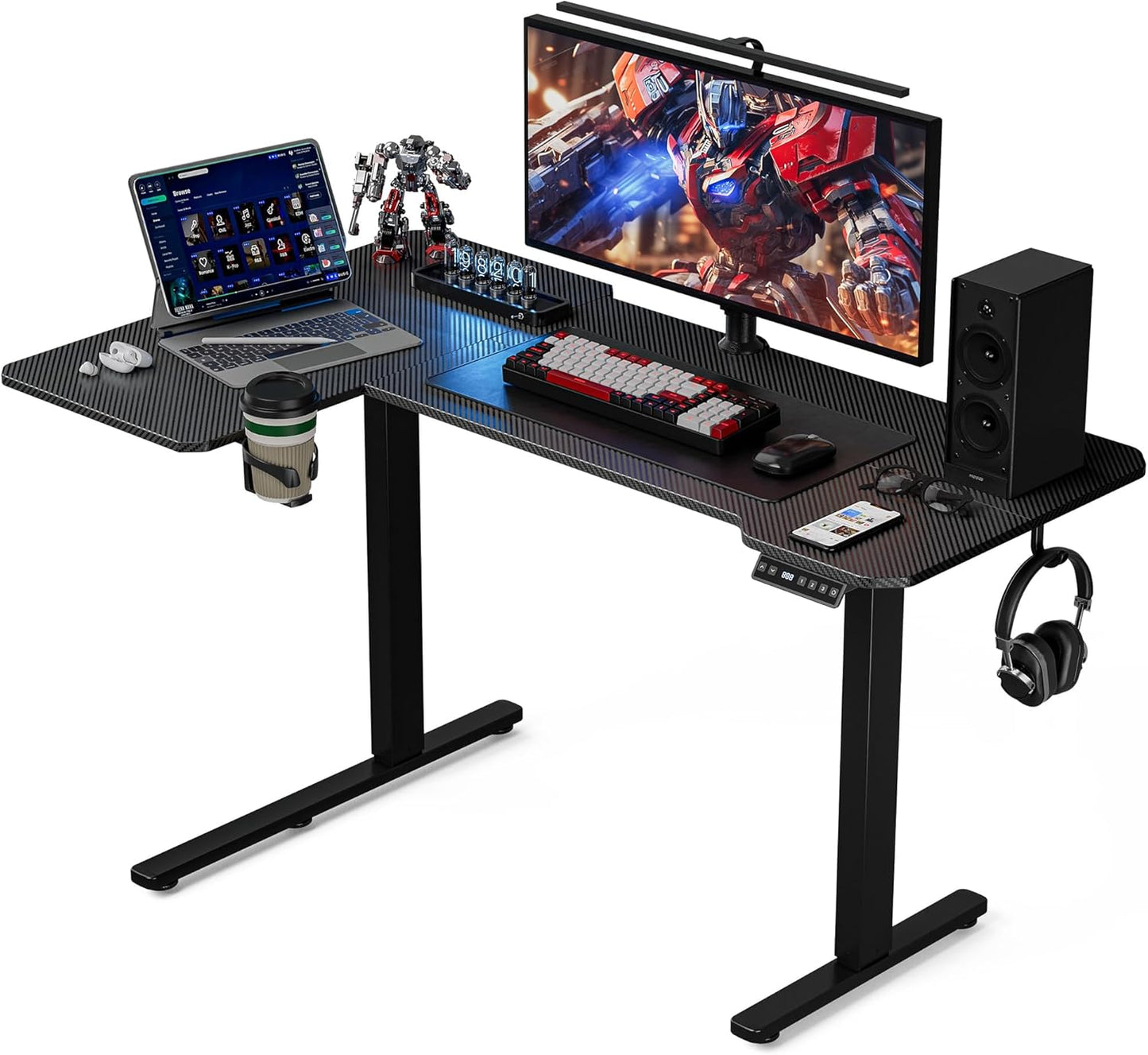 51" Reversiable L-Shaped Electric Standing Desk Adjustable Height Gaming Stand Up Corner Desk Sit Stand Home Office Computer Desk with Splice Board,Black Carbon Top