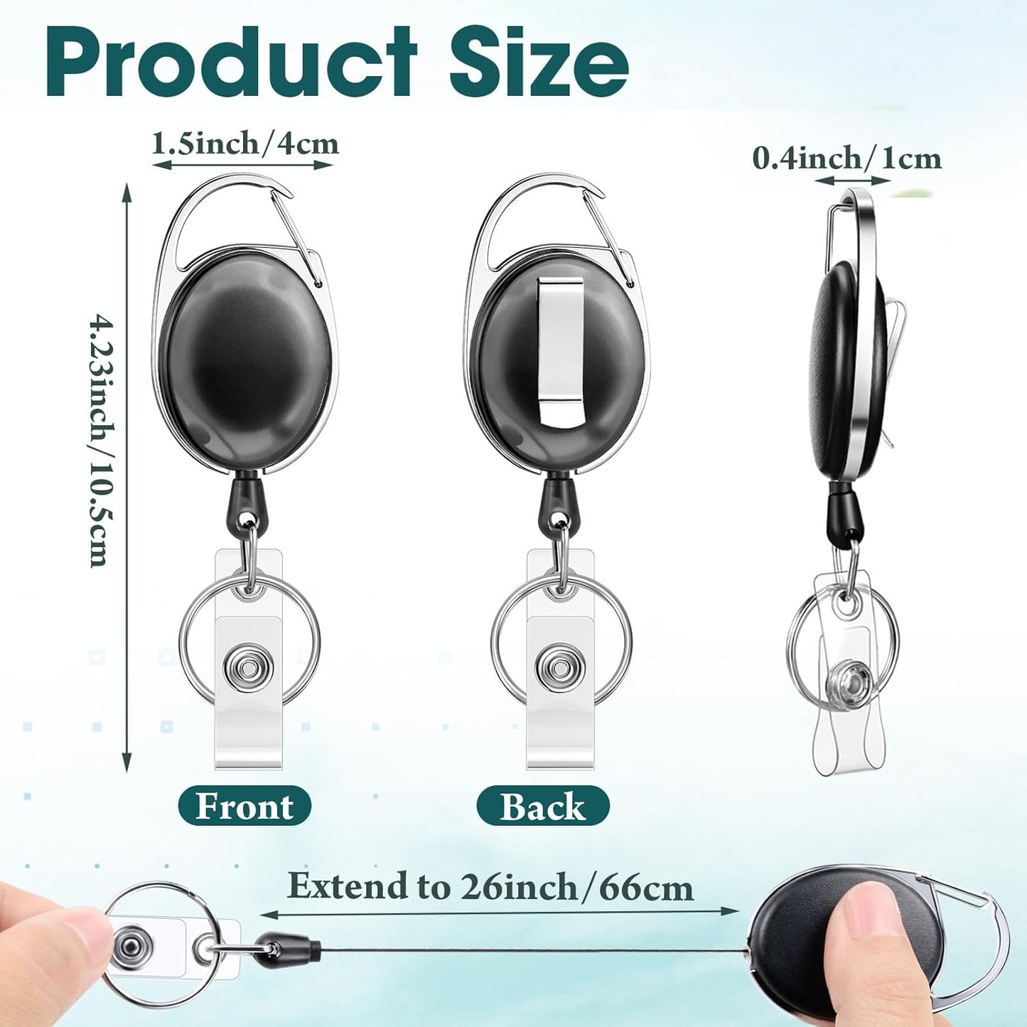 Honoson 50 Pcs Heavy Duty Retractable Badge Reels Batch ID Badge Holder Retractable Clip Bulk Key Holder with Ring for Office Worker Employee, Doctor Nurse Gifts (Clear Black)