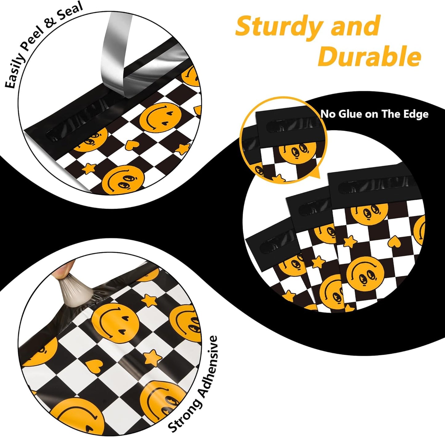 Poly Mailers 10x13 Inch 25 Pcs - Smiles Checkerboard Printed Shipping Bags, 2.4mil Thickness, Waterproof and Tear Resistant Mailing Envelopes, Self-Sealing Packaging Bags for Small Business
