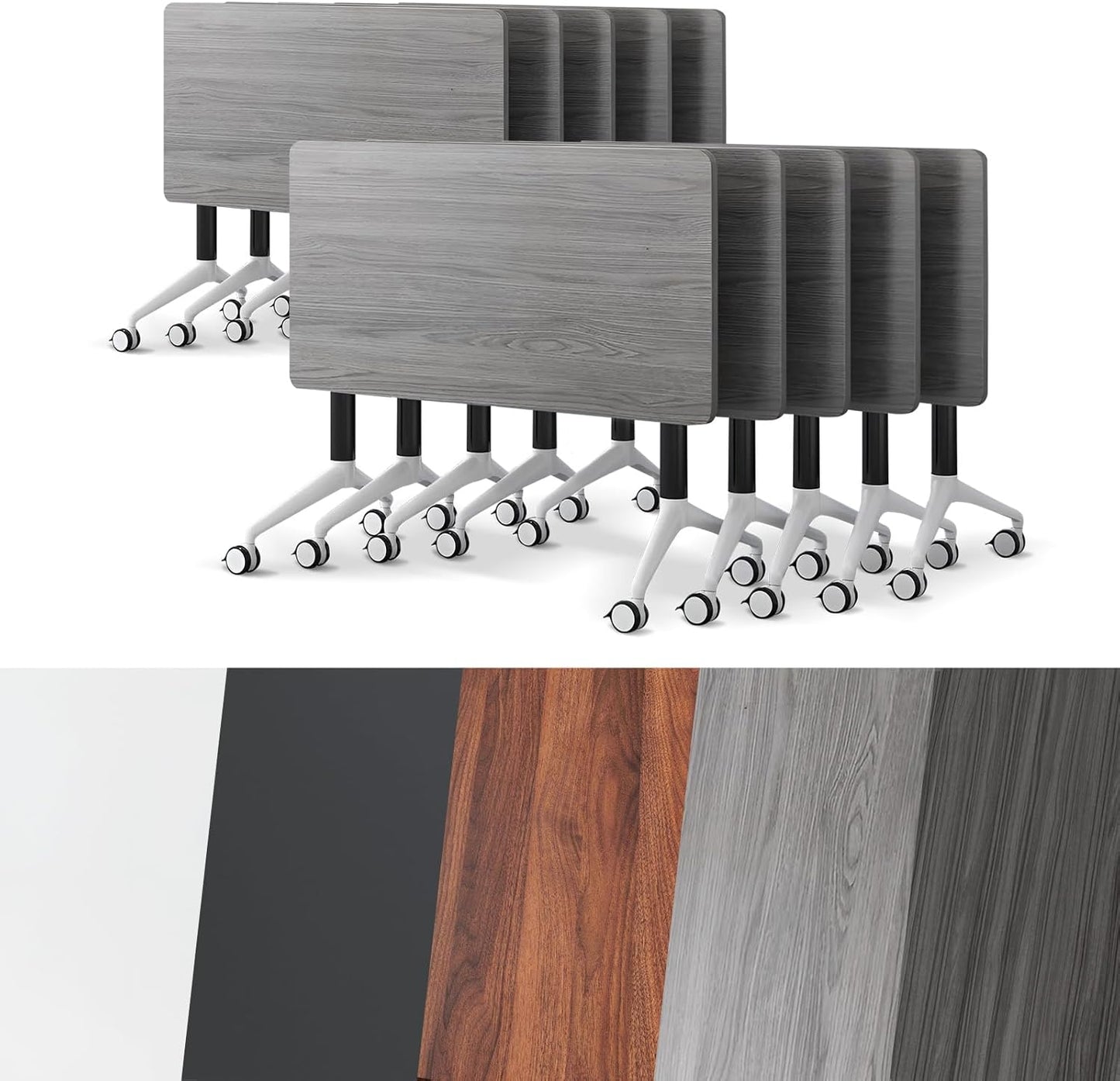 Conference Room Table, Folding Conference Tables,Thicken Grey Tabletop,Flip Top Wooden Seminar Meeting Room Table for Conference Room Offices (10, Grey, 61.0“)