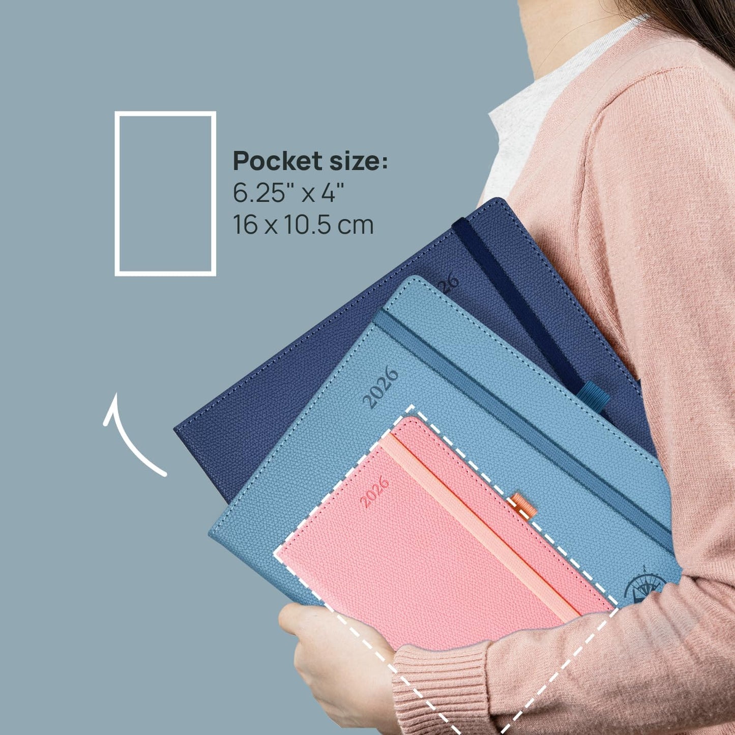 POPRUN Weekly Planner 2026 Calendar (Pocket 4'' x 6.25'') 12 Months Notebook with Horizontal Layout, Leather Hardcover, Inner Pocket, 100GSM Thick Paper, Pen Holder TJ - Aquamarine