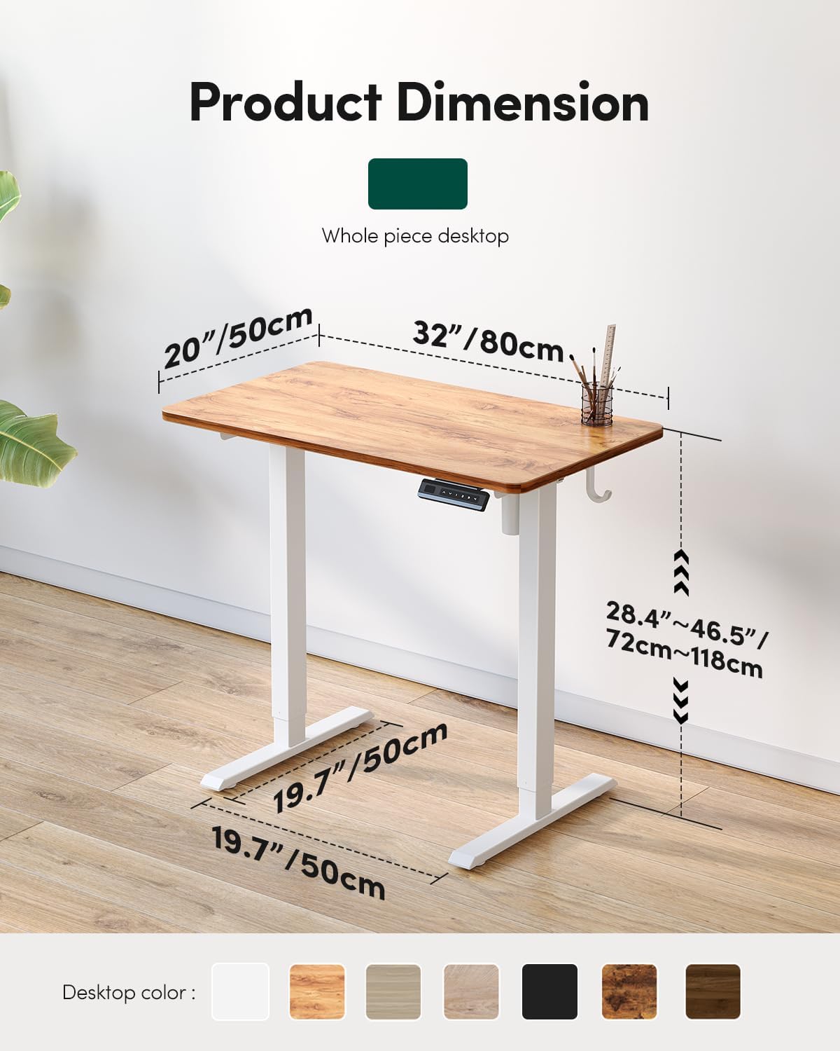 FEZIBO One-Piece Standing Desk Adjustable Height Stand up Home Office Desk, 32x24 Inch Electric Standing Computer Desk, with 4 Memory Presets, Fixable casters, Light Rustic