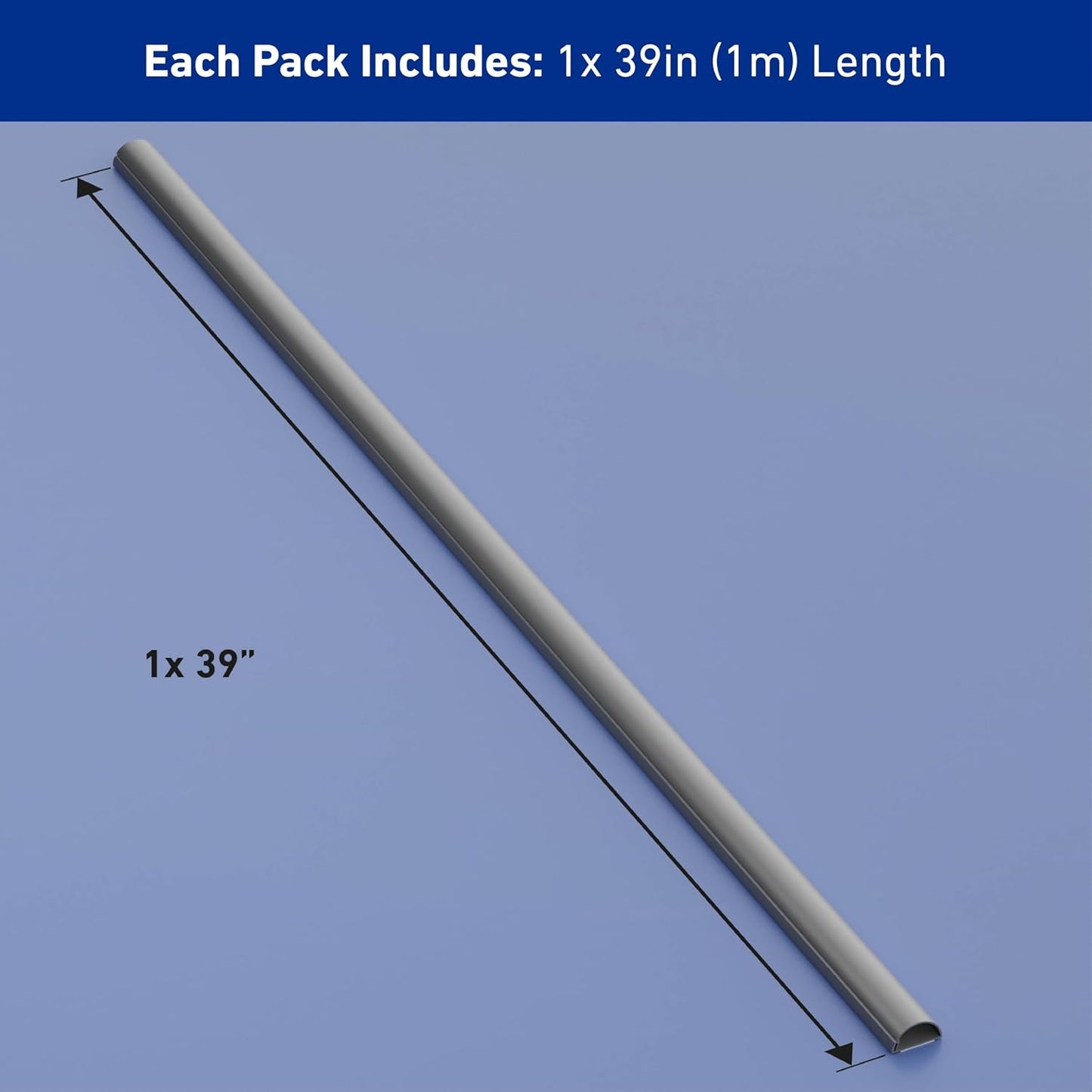 D-Line Cord Cover, Decorative Wall Cord Hider, Paintable Cable Concealer, Cable Raceway, Wire Cover, Wall Mounted TV Wire Hider, Electrical Cable Management - 1.18in W x 0.59in H x 39in Length - Gray