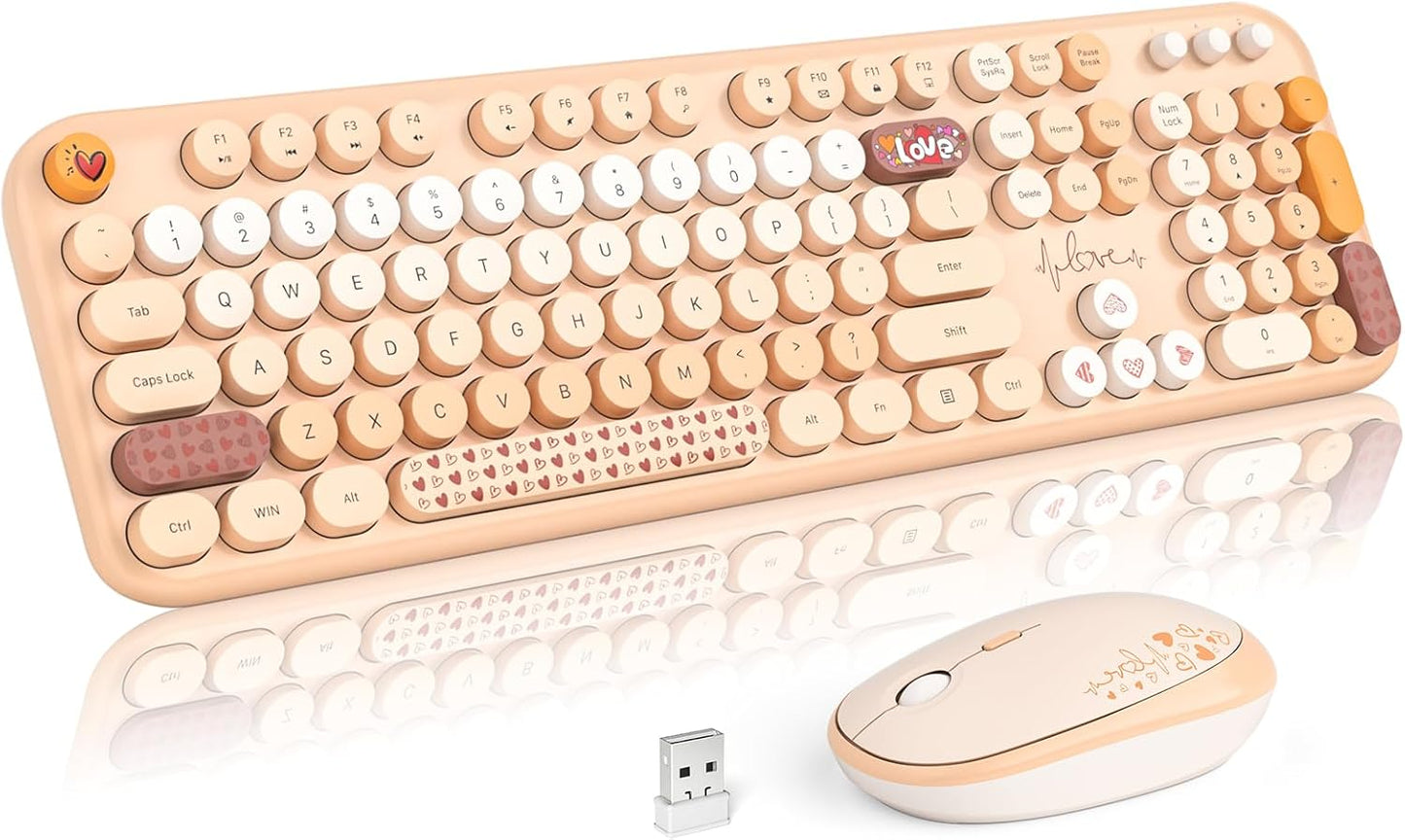 MOFII Wireless Keyboard and Mouse Combo, Cute Retro Typewriter Keyboard and Silent Mouse, 2.4GHz Full Size Computer Keyboard Wireless Mouse Set for PC, Laptop, Desktop, Windows (Yellow Colorful)