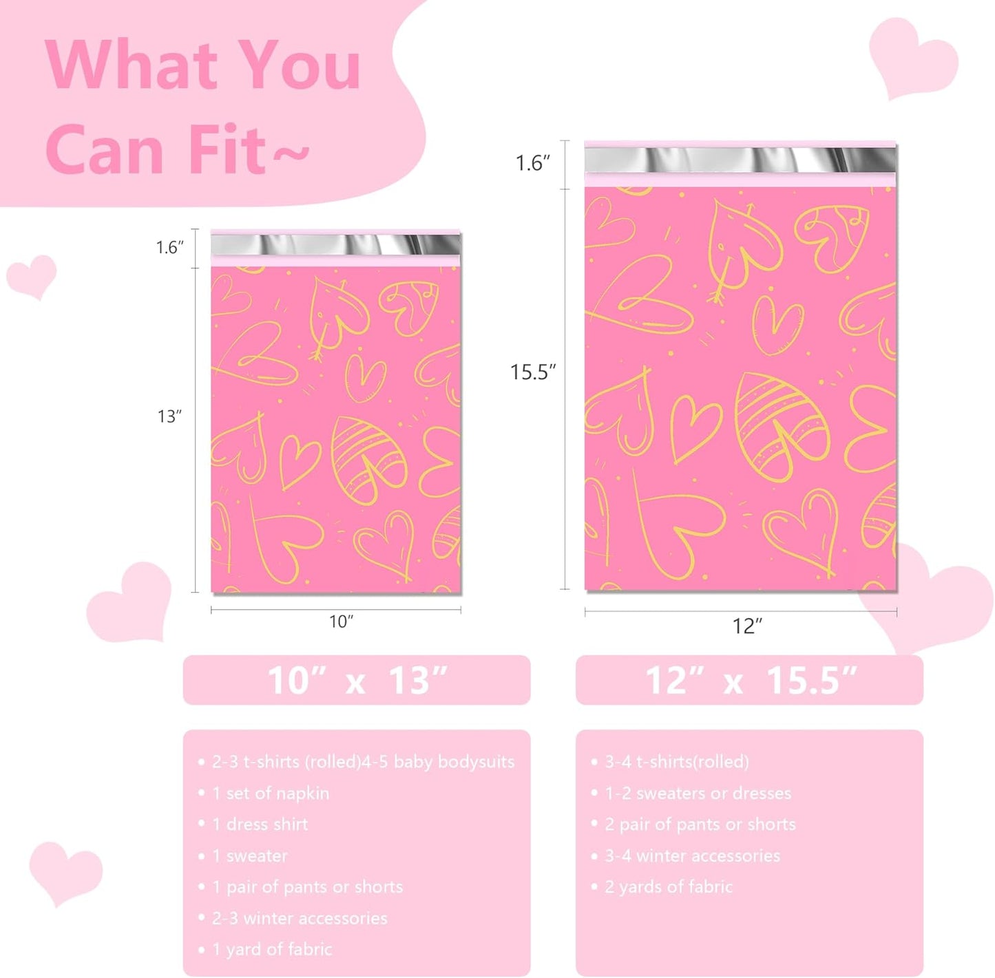 Thank You Poly Mailers 10x13 Inch 25 Pcs - Heart printed Shipping Bags, 2.4mil Thickness, Waterproof and Tear Resistant Mailing Envelopes, Self-Sealing Packaging Bags for Clothing