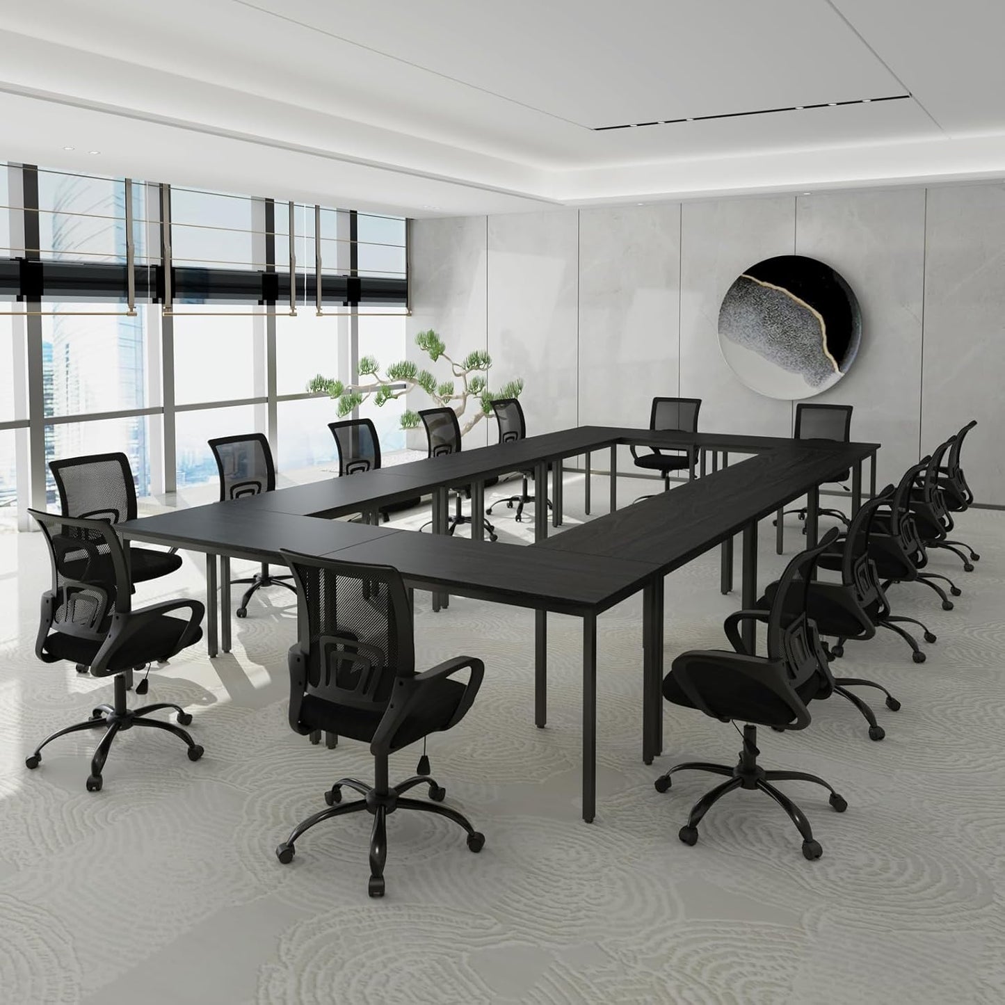 Bonzy Home Conference Tables 20ft Office Computer Desk for Meeting Room Study Writing Printer Podcast Table for 24 People Modern Black 10PCS 236.2"x47.2"x29.5"