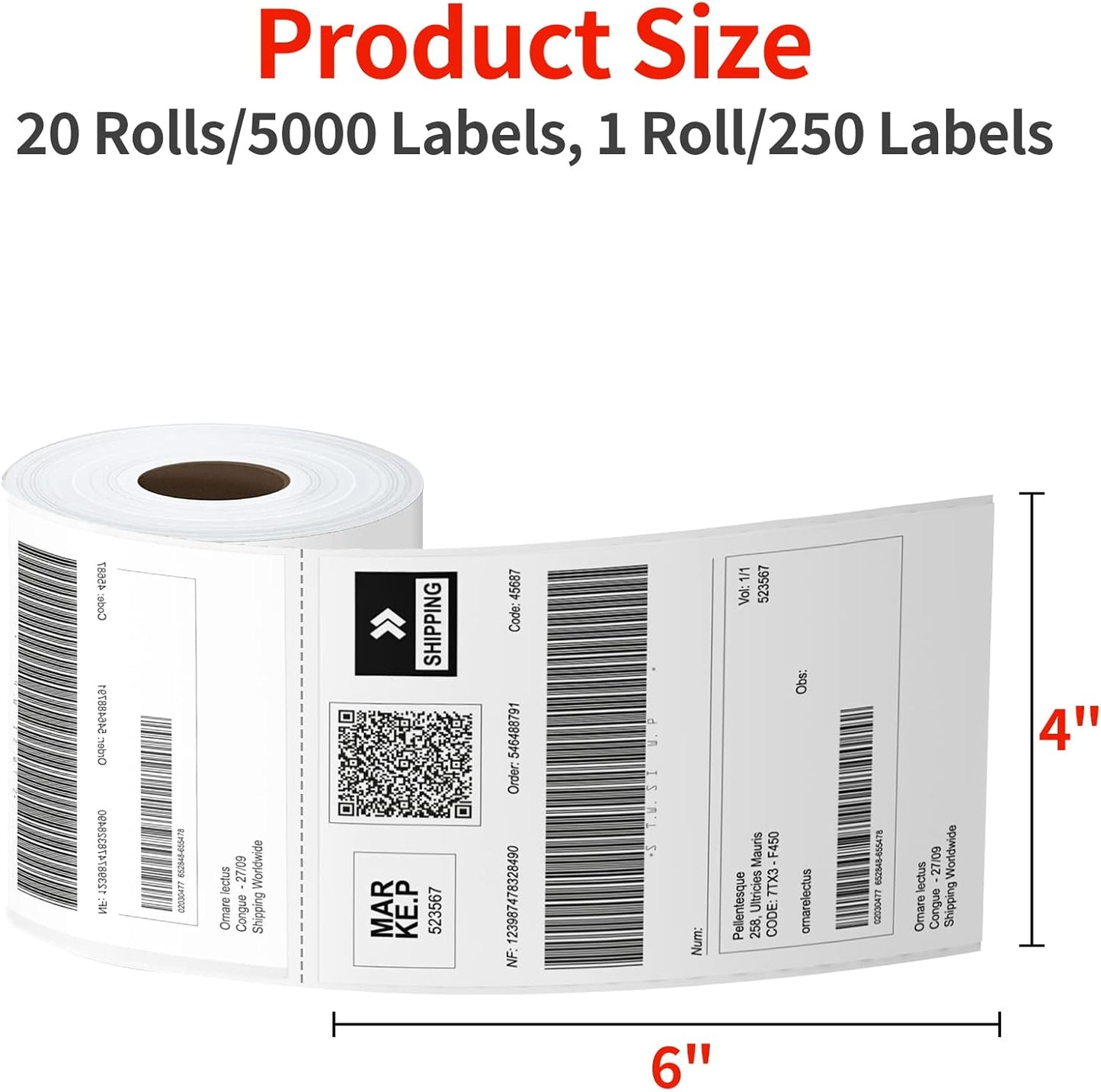 Industrial Labels 4x6 Roll - 5000 Direct Thermal Perforated Postage Shipping Labels for Rollo, Zebra, MUNBYN and Polono Printers (NOT for DYMO)