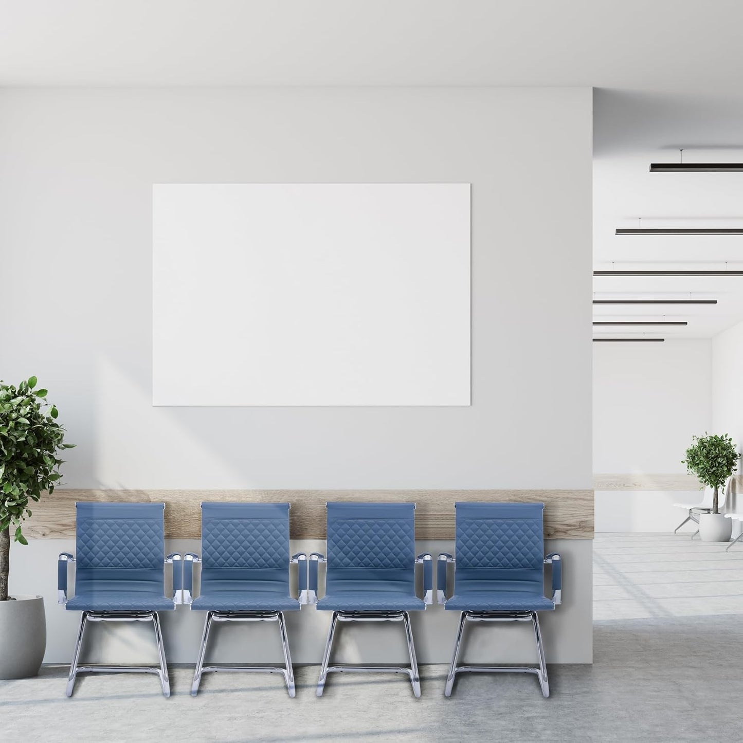 Office Guest Chairs Reception Chairs Waiting Room Chairs Set of 8 Conference Room Chair with Mid Back, Modern PU Leather Desk Chairs, Navy