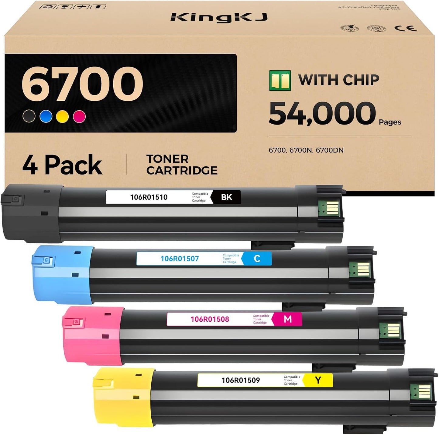Phaser 6700 High Capacity Toner Cartridge Set 4-Pack Replacement for Xerox 106R01510 106R01507 106R01508 106R01509 Compatible with Xerox Phaser 6700 6700N 6700DN Printer Ink Black Cyan Magenta Yellow